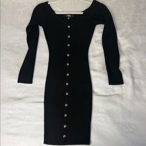 Hera Collection Black Long Sleeve Button Midi Dress NWOT